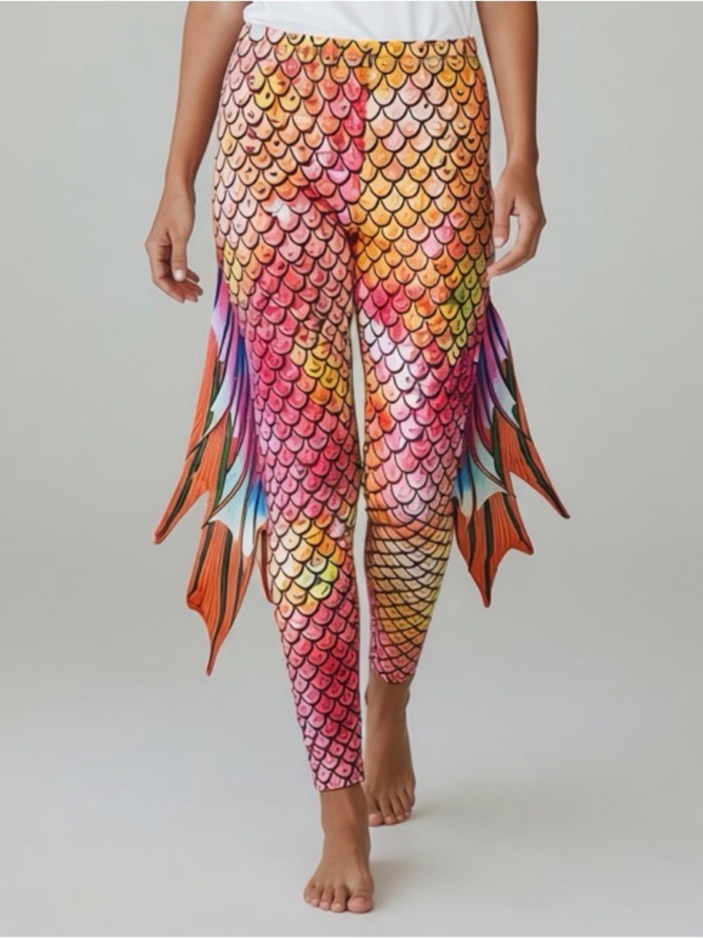 Orange & Pink Mermaid Scale Fringe Leggings